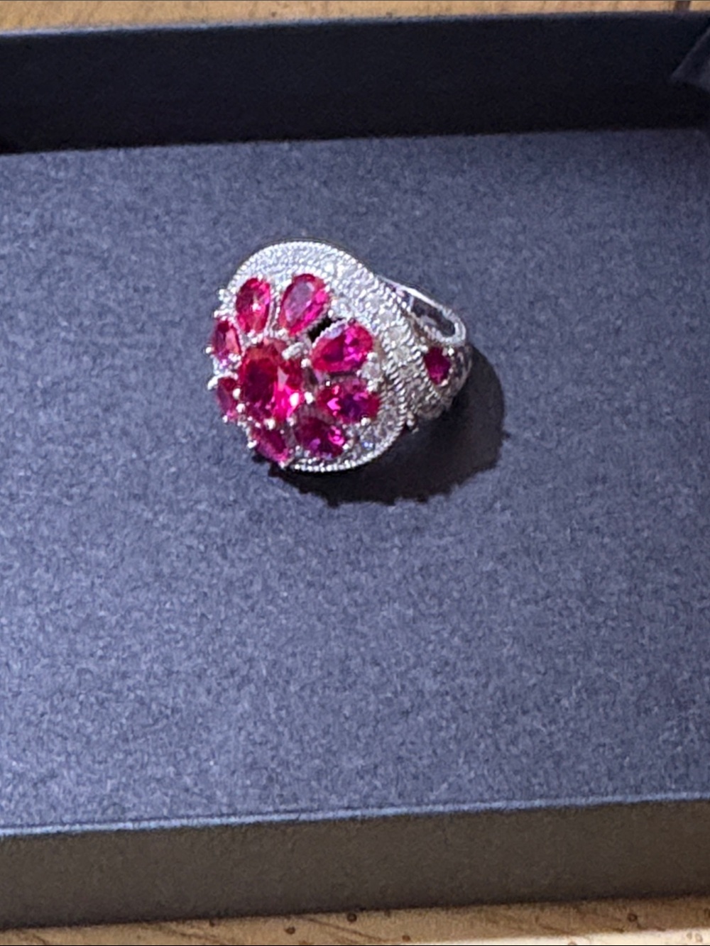 Judith Ripka Silver Ring with red Gemstone Flower